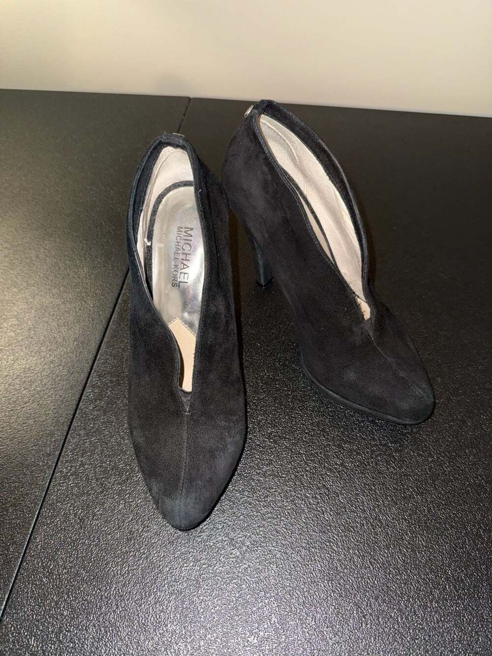 Michael Kors Black Suede V-Shaped Platform Heels 7M